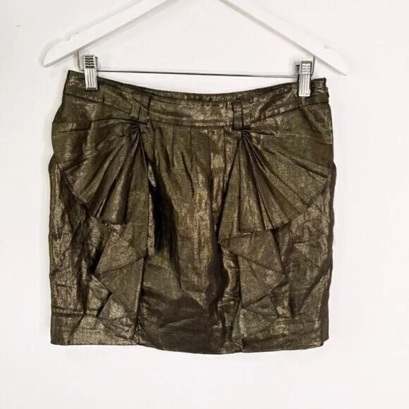 Ted Baker London Metallic Gold Linen Ruffle Skirt - Picture 1 of 5
